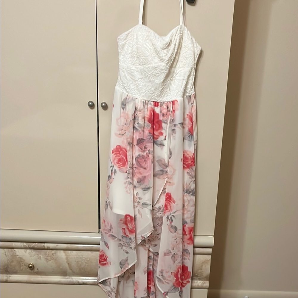 Lily Rose White and Pink Floral Kids Dress-short in front long in back